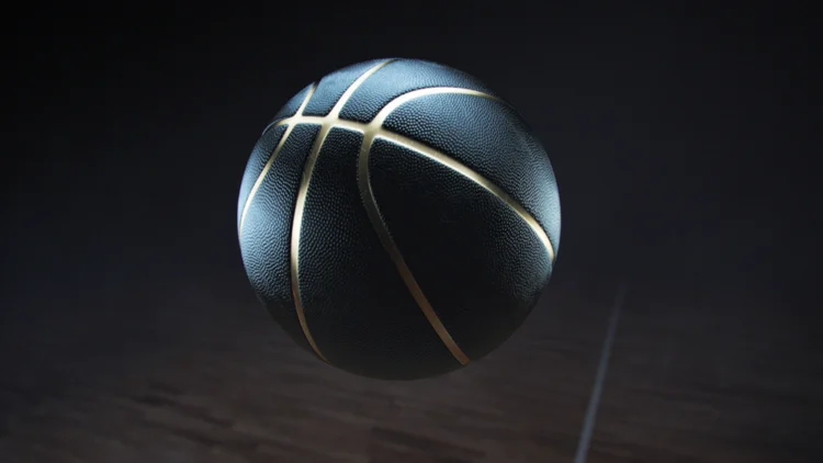bola de basquete preta com listras douradas