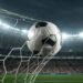bola estufando a rede de futebol em estádio gerada pela inteligência artificial Google Gemini