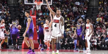 Jalen Green Comemorando mais uma cesta convertida (Foto: NBA.com)
